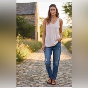 🌸Sundance Pale Pink Mabel 100% Linen Deep V-Neck Tank Top – Size XS 🌸